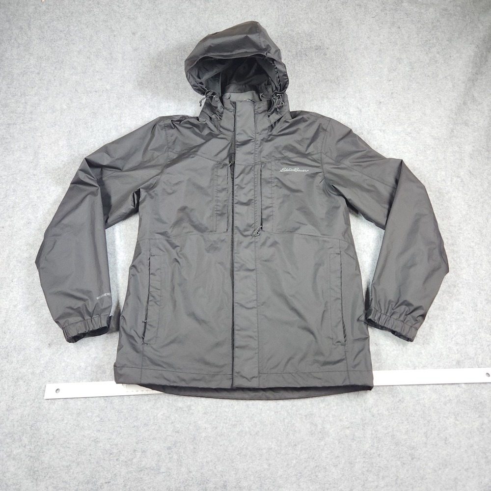 Eddie Bauer Rain Jacket Mens S Black Weatheredge Hooded Full Zip D1851289